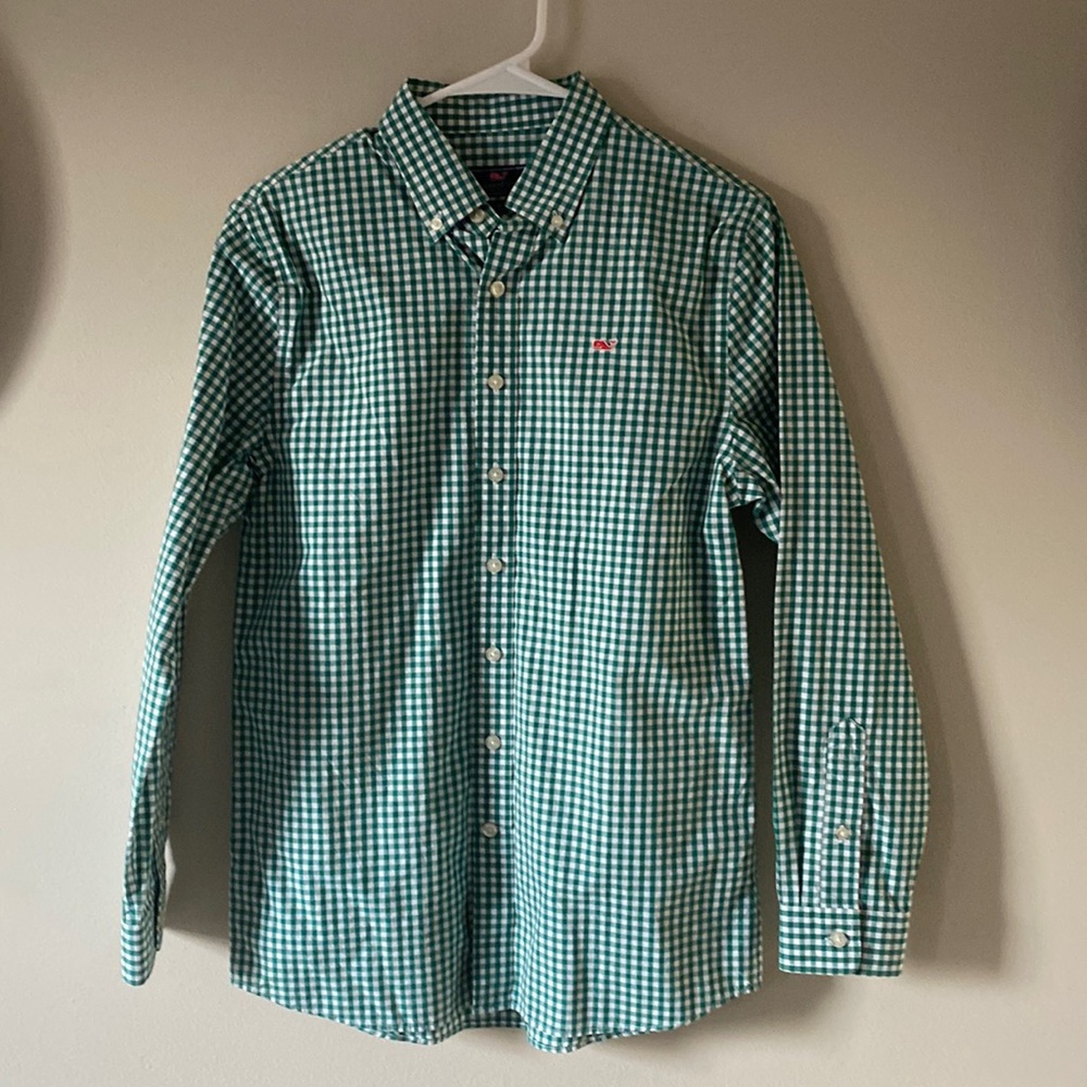 Vineyard Vines green and white checked button down